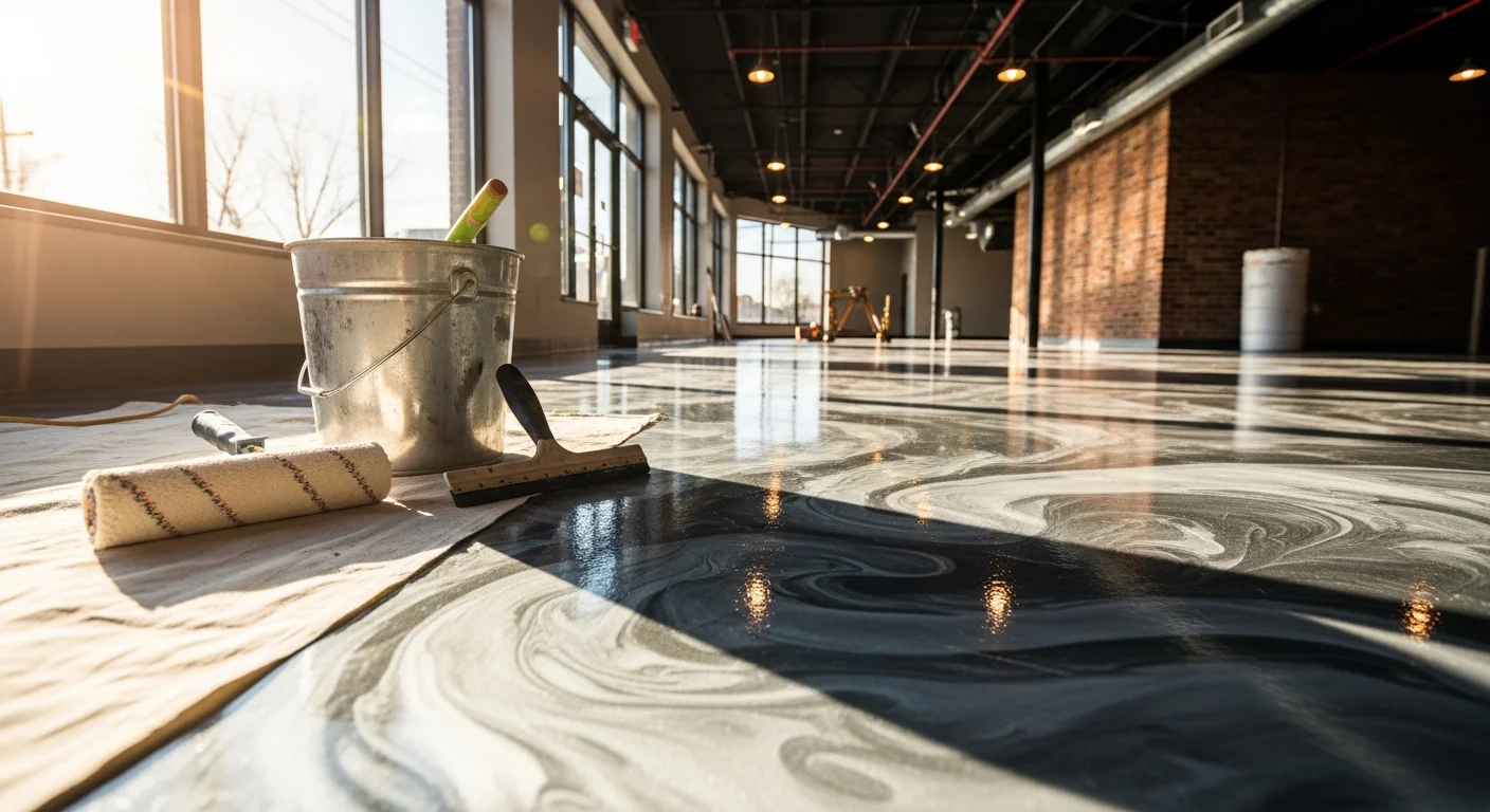 Decorative quartz flooring with metallic accents