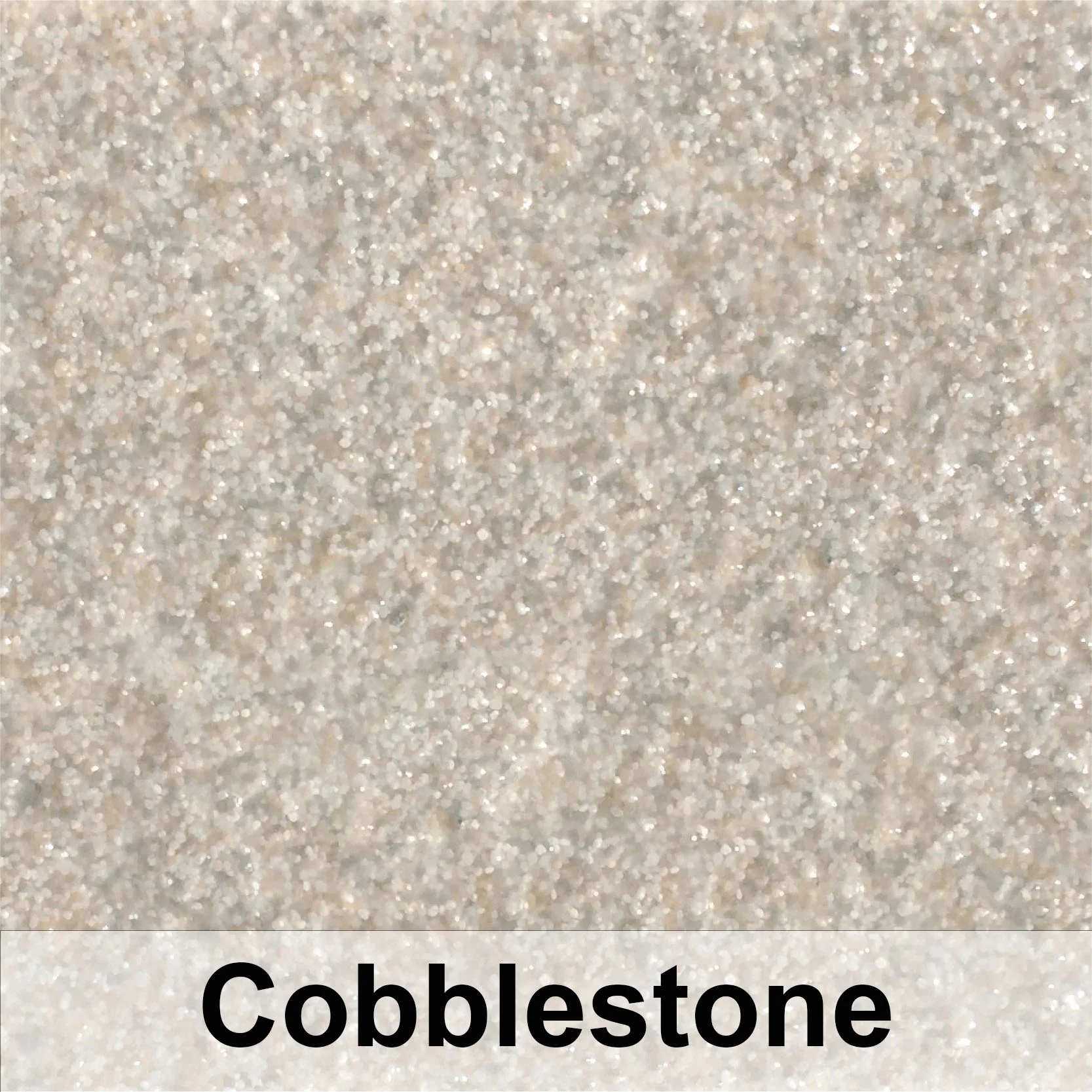 Cobblestone quartz epoxy flooring with white and gray aggregate chips and sparkle finish