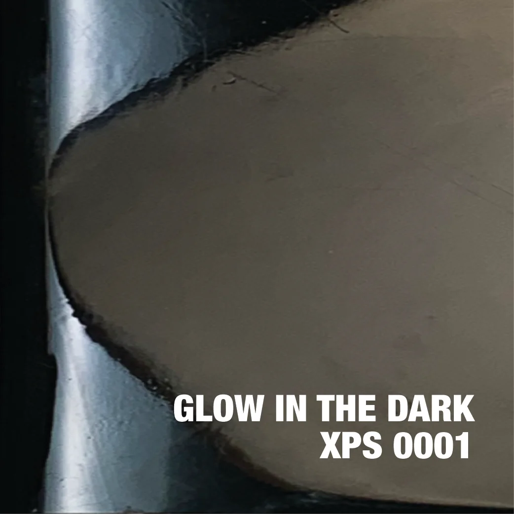 Glow-in-the-dark epoxy coating with metallic luminescent finish on concrete surface