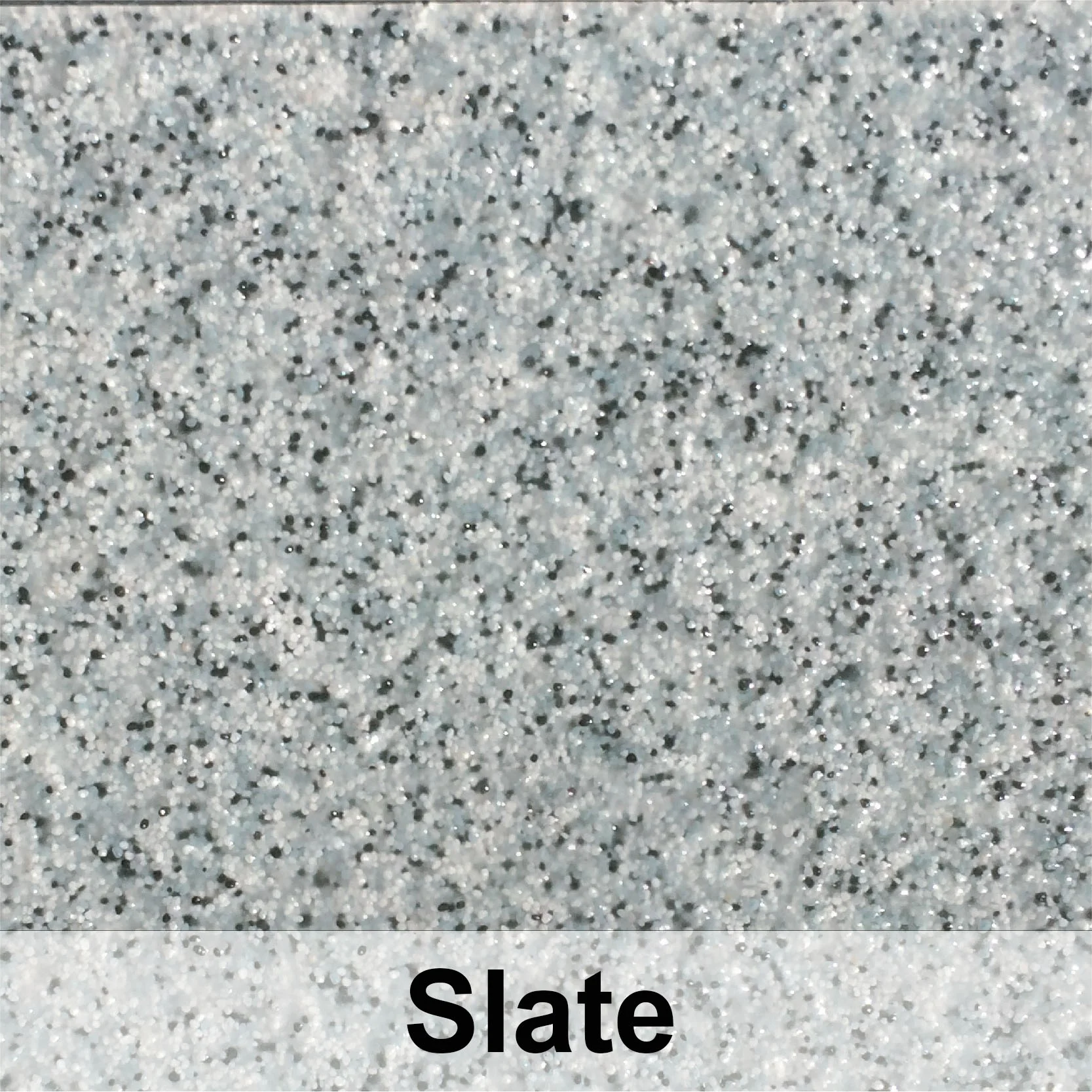 Slate quartz epoxy floor with black and white speckled aggregate on gray base