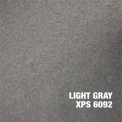 Light gray metallic epoxy powder finish with uniform texture and sheen