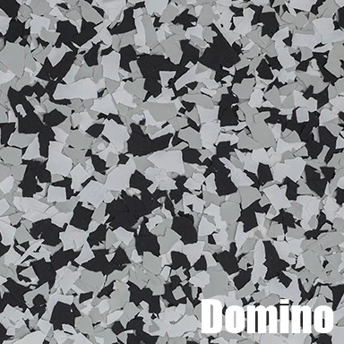 Black and gray flake epoxy flooring with domino pattern design