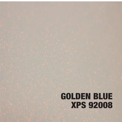 Golden Blue metallic epoxy coating with shimmering speckled finish and uniform color distribution