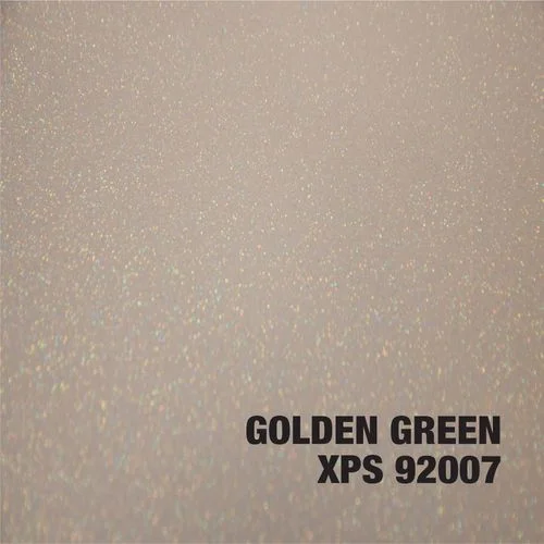 Golden green metallic epoxy coating with fine sparkle aggregate texture