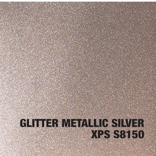 Glitter metallic silver epoxy coating sample with fine shimmer texture