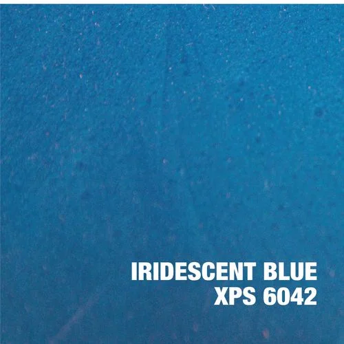 Iridescent blue epoxy finish with metallic powder coating showing color-shifting properties