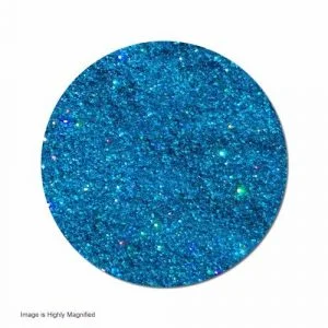 Close-up of azure blue epoxy floor with multi-colored glitter aggregate and high-gloss finish