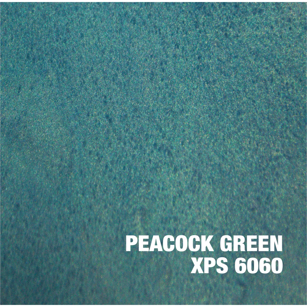 Peacock green metallic epoxy finish with iridescent shimmer and teal undertones