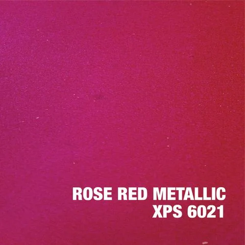 Rose red metallic epoxy coating sample with glossy finish and uniform color