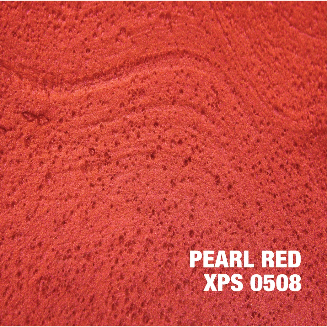 Pearl red metallic epoxy coating with speckled finish detail