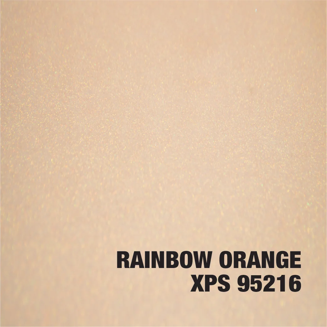 Rainbow Orange metallic epoxy coating with pearlescent speckled finish