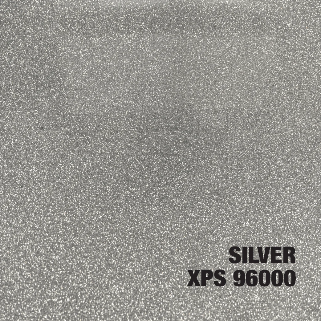 Silver metallic epoxy coating with fine sparkle aggregate texture and uniform finish