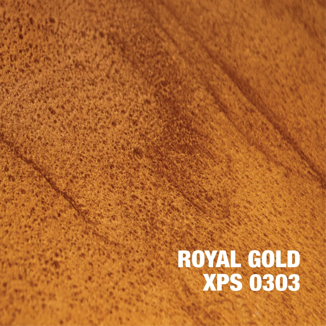 Royal Gold metallic epoxy powder coating with textured golden-bronze finish