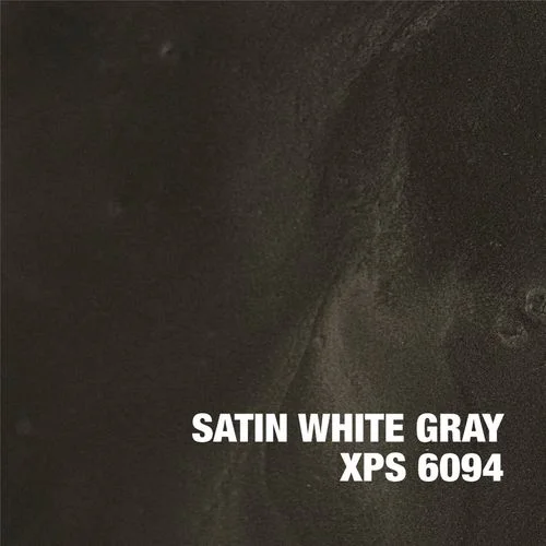 Satin white gray epoxy finish sample with metallic powder texture