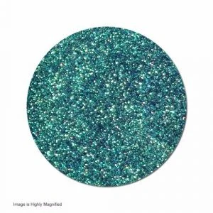 Teal epoxy floor with reflective glitter particles creating a shimmering celestial effect