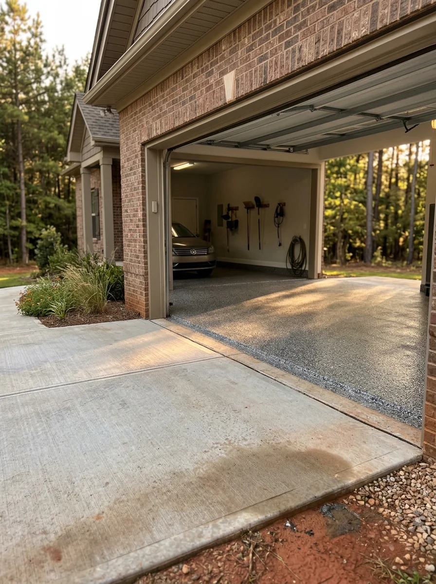 Modern residential home in Morgan County with finished epoxy garage flooring